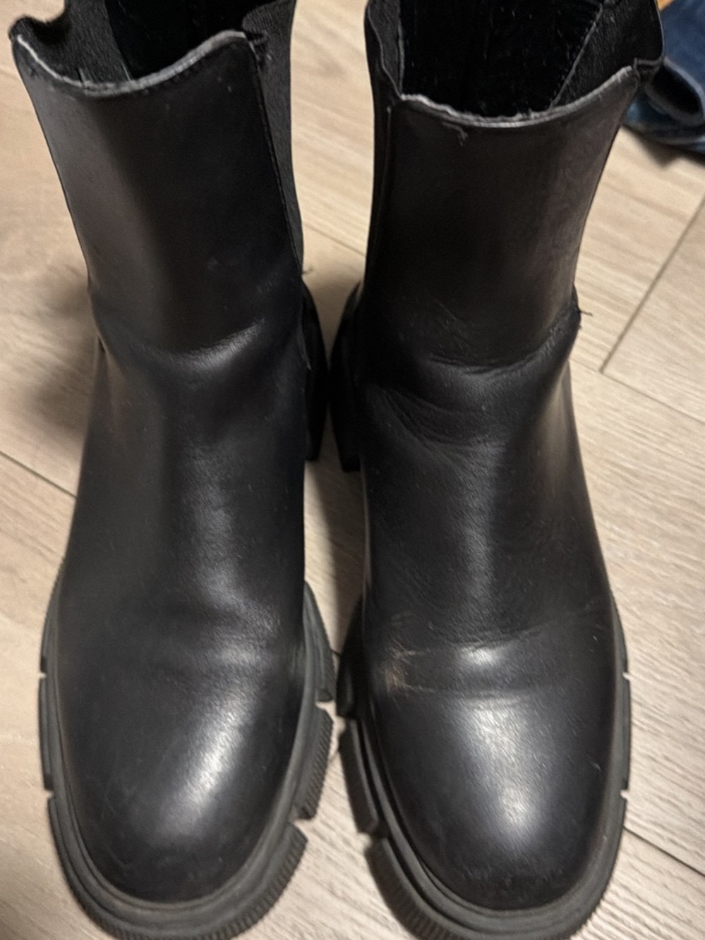 Zara Black Leather Chunky Chelsea Ankle Boots
